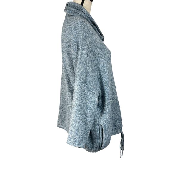 Kimono PureJill Large Sweater Cowl Neck Marled 3/4 Drop Sleeves Drawstring Blue - Picture 6 of 11